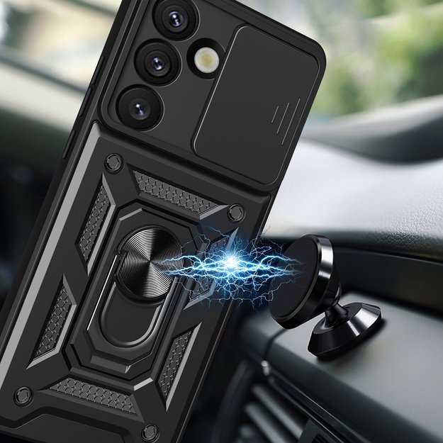 Hybrid Armor Camshield Armored Case with Stand and Camera Cover for Samsung Galaxy Z Flip 7 - Black 2