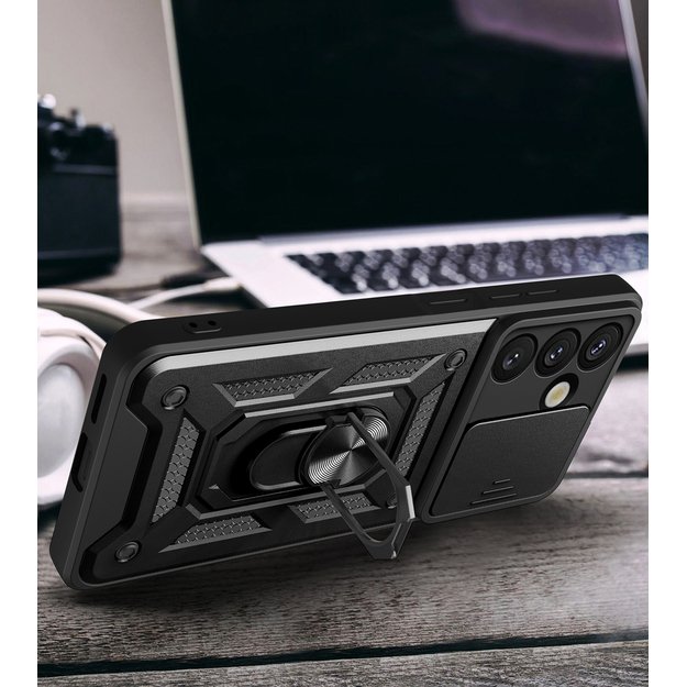 Hybrid Armor Camshield Armored Case with Stand and Camera Cover for Samsung Galaxy Z Flip 7 - Black 3
