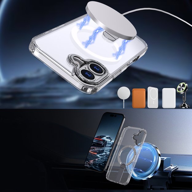 Hybrid Armor X Case for iPhone 17 with Stand, Compatible with MagSafe - Transparent 3