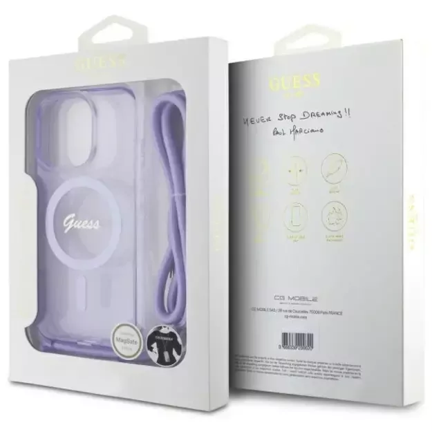 Guess Crossbody Cord Script MagSafe Case for iPhone 16 Pro - Purple 12