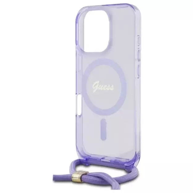 Guess Crossbody Cord Script MagSafe Case for iPhone 16 Pro - Purple 10