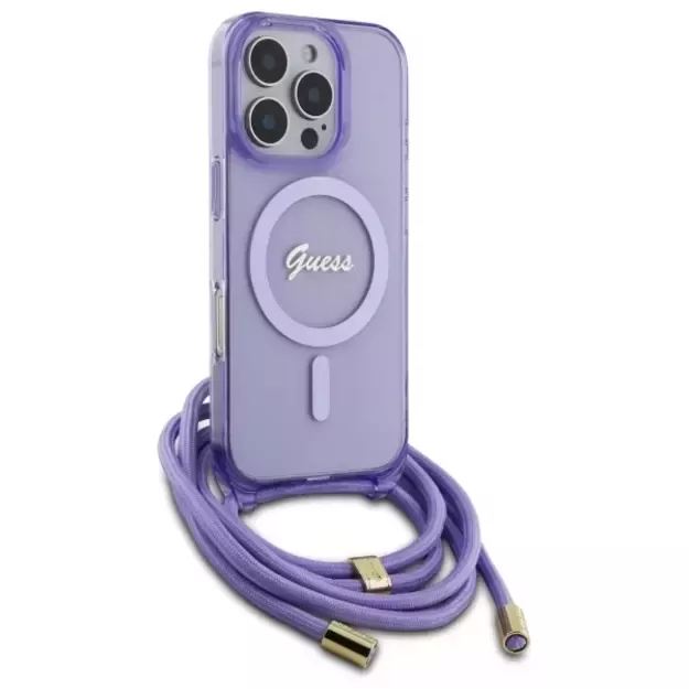 Guess Crossbody Cord Script MagSafe Case for iPhone 16 Pro - Purple 8