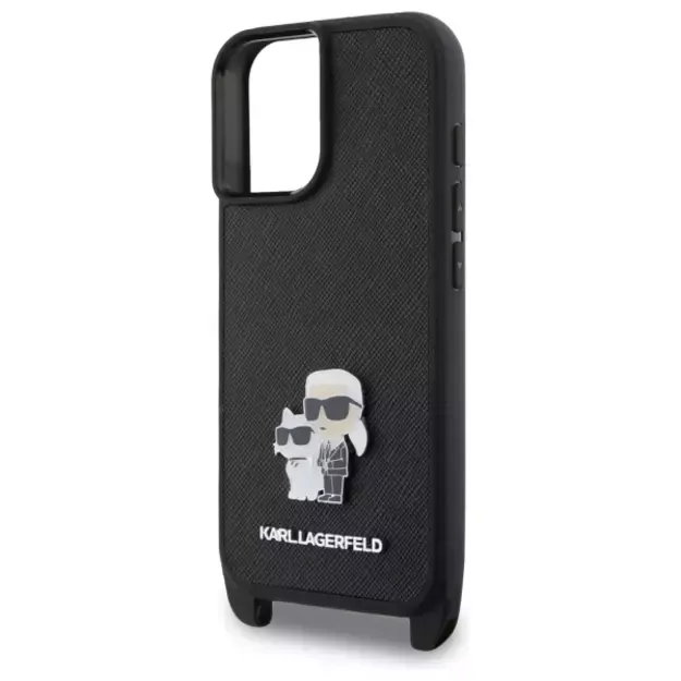 Karl Lagerfeld Saffiano Karl&amp Choupette Metal Pin CBDY Strap iPhone 16 Case - Black 8