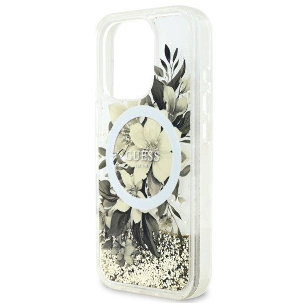 Guess Liquid Glitter Flower MagSafe iPhone 16 Pro Max Case - Beige 5