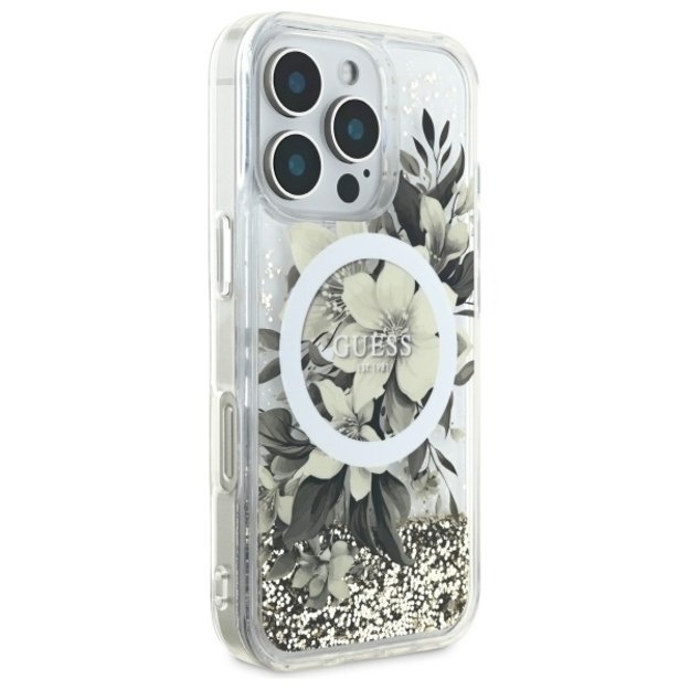 Guess Liquid Glitter Flower MagSafe iPhone 16 Pro Max Case - Beige 3