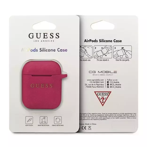 Guess GUACCSILGLFU AirPods cover fuchsia / fuchsia Silicone Glitter 1