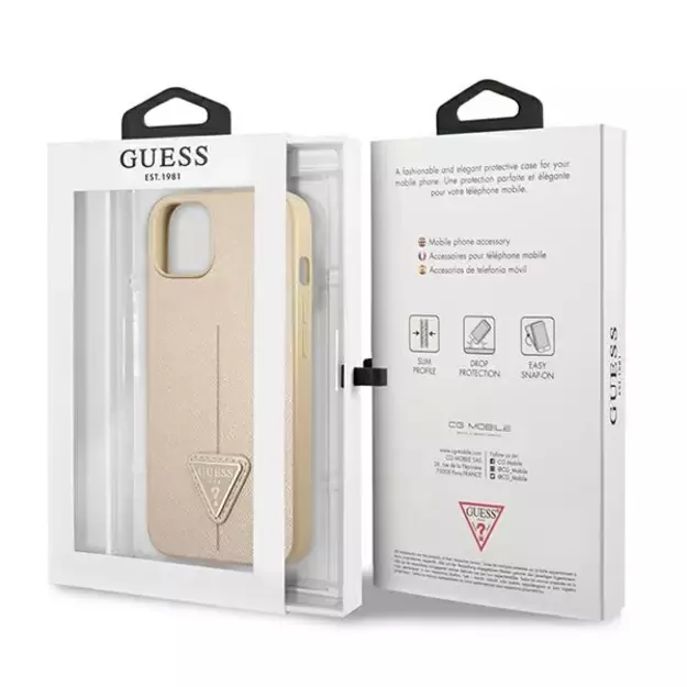 Guess GUHCP13SPSATLE iPhone 13 mini 5,4 &quot beige / beige hardcase SaffianoTriangle Logo 7