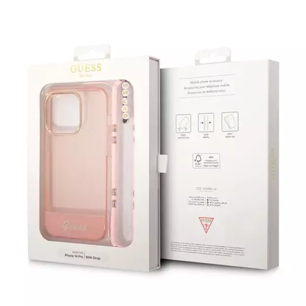 Guess GUHCP14LHGCOHP iPhone 14 Pro 6.1&quot  pink/pink hardcase Translucent Pearl Strap 12