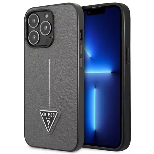 Guess GUHCP14LPSATLG iPhone 14 Pro 6.1 &quot silver / silver hardcase SaffianoTriangle Logo