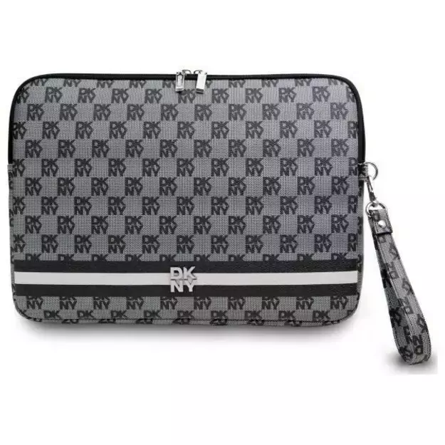DKNY Sleeve Checkered Pattern Printed Stripes 16&quot  Laptop Case - Black