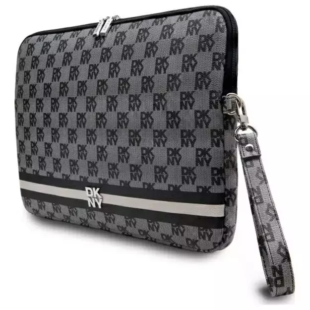 DKNY Sleeve Checkered Pattern Printed Stripes 16&quot  Laptop Case - Black 3