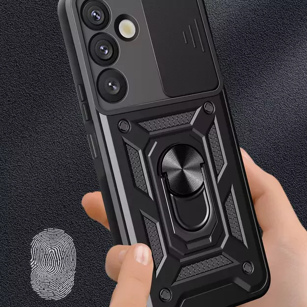 Hybrid Armor Camshield with Camera Cover and Metal Ring for Samsung Galaxy S25+ - Black 11