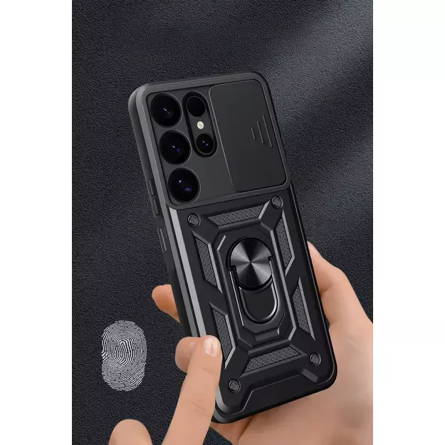 Hybrid Armor Camshield with Camera Cover and Metal Ring for Samsung Galaxy S25 Ultra - Black 5