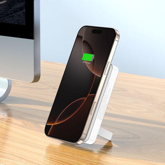 Powerbank Wozinsky WLWP-10KA0Y3WS 22.5W PD Qi2 10000 mAh, with stand, 1x USB-A, 1x USB-C - white 22