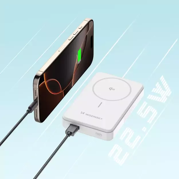 Powerbank Wozinsky WLWP-10KA0Y3WS 22.5W PD Qi2 10000 mAh, with stand, 1x USB-A, 1x USB-C - white 13