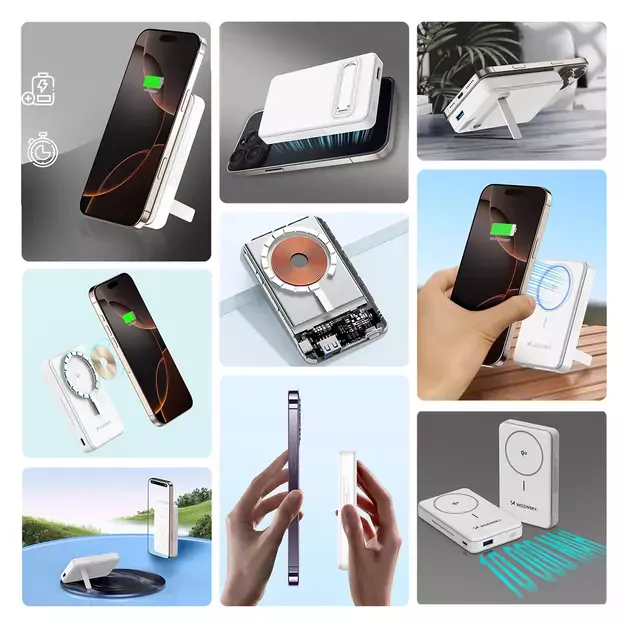 Powerbank Wozinsky WLWP-10KA0Y3WS 22.5W PD Qi2 10000 mAh, with stand, 1x USB-A, 1x USB-C - white 1