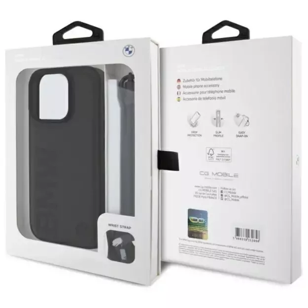 BMW Signature Leather Wordmark Cord Case for iPhone 16 Pro Max - Black 6