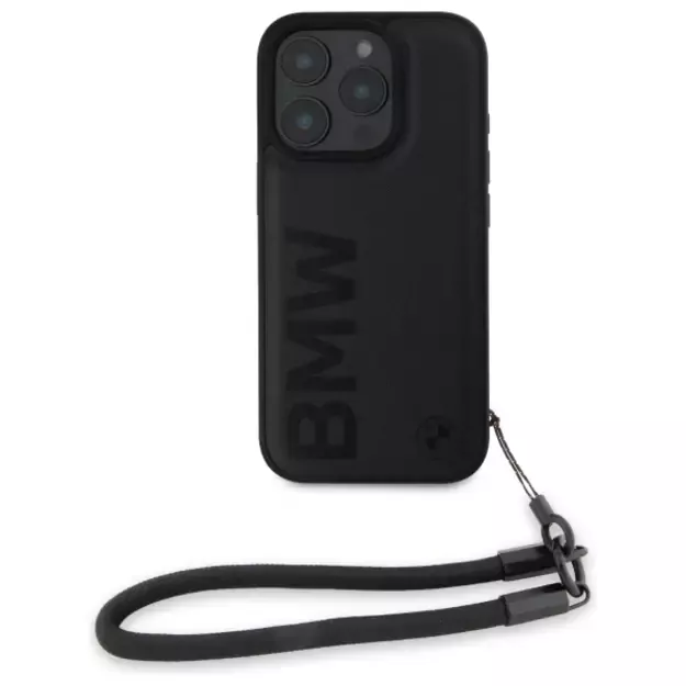 BMW Signature Leather Wordmark Cord Case for iPhone 16 Pro Max - Black 1