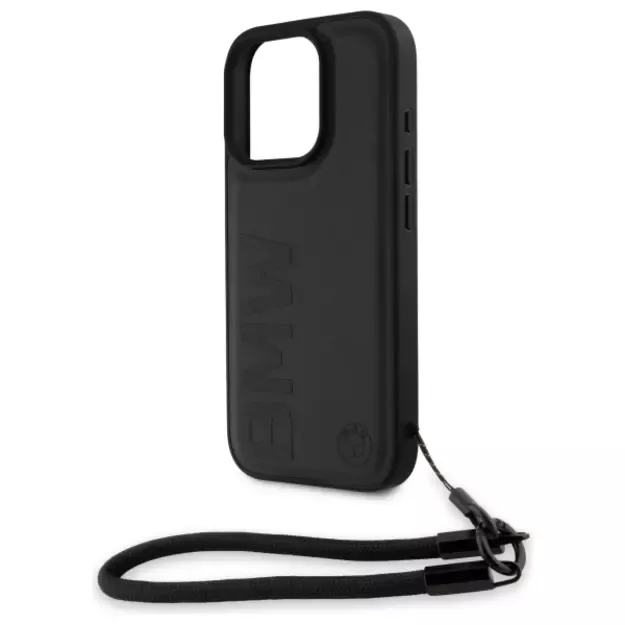 BMW Signature Leather Wordmark Cord Case for iPhone 16 Pro Max - Black 4