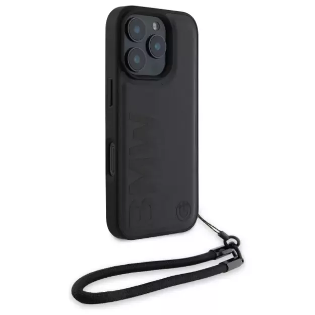 BMW Signature Leather Wordmark Cord Case for iPhone 16 Pro Max - Black 2
