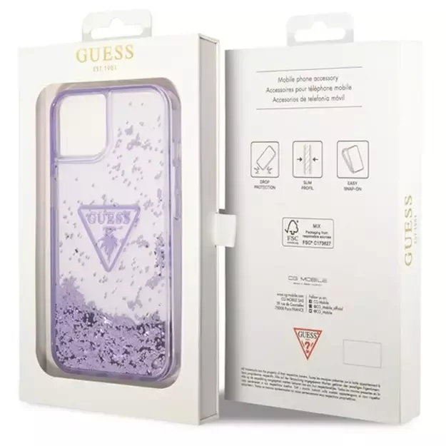 Guess Liquid Glitter Palm Collection case for iPhone 14 Plus 6.7&quot  - purple 14