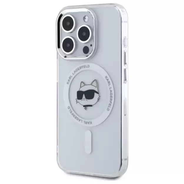 Karl Lagerfeld IML Metal Choupette Head MagSafe Case for iPhone 15 Pro Max - White 1