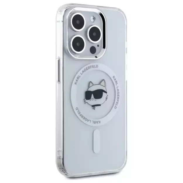 Karl Lagerfeld IML Metal Choupette Head MagSafe Case for iPhone 15 Pro Max - White 3