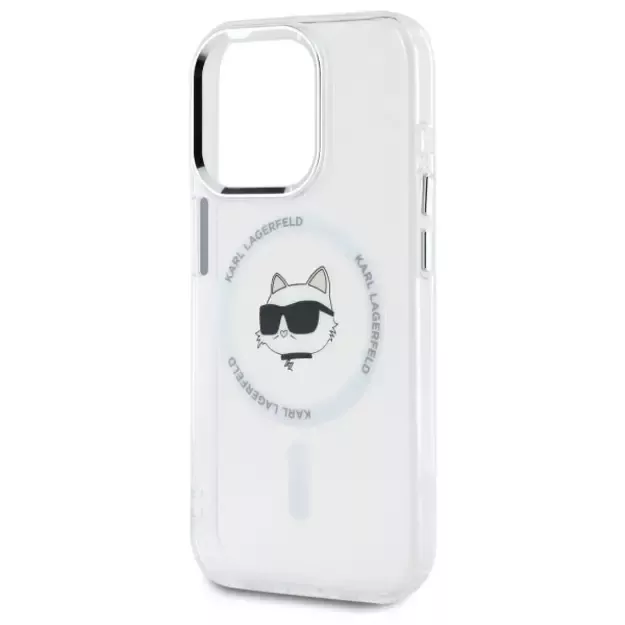 Karl Lagerfeld IML Metal Choupette Head MagSafe Case for iPhone 15 Pro Max - White 5