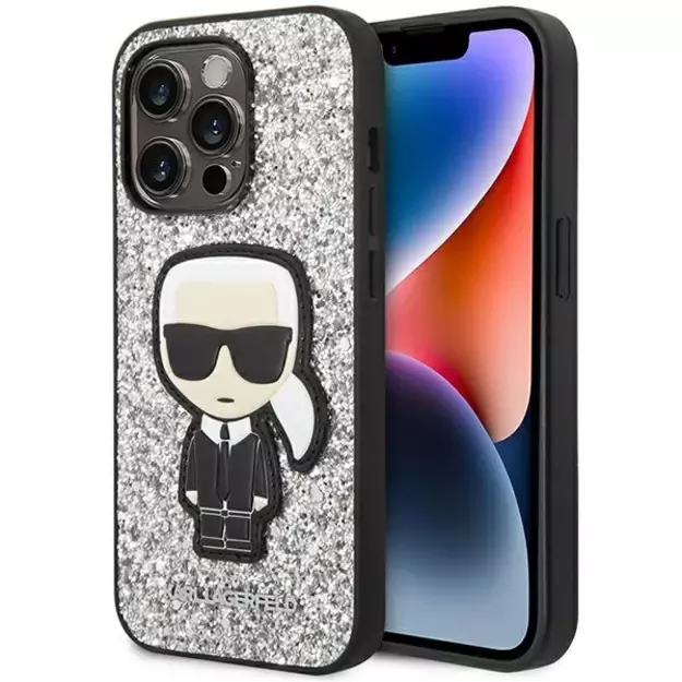 Karl Lagerfeld KLHCP14LGFKPG iPhone 14 Pro 6.1 &quot hardcase silver / silver Glitter Flakes Ikonik
