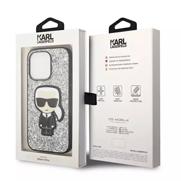 Karl Lagerfeld KLHCP14LGFKPG iPhone 14 Pro 6.1 &quot hardcase silver / silver Glitter Flakes Ikonik 7