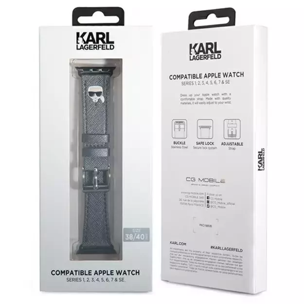 Karl Lagerfeld KLAWMOKHG Apple Watch Strap 38/40 / 41mm silver / silver strap Saffiano Karl Heads 1