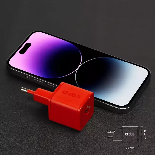 SBS TETRGAN1C20R 20W GaN Wall Charger with Power Delivery - Red 7