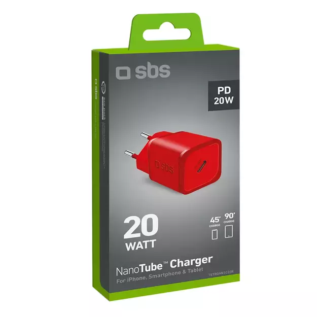 SBS TETRGAN1C20R 20W GaN Wall Charger with Power Delivery - Red 1