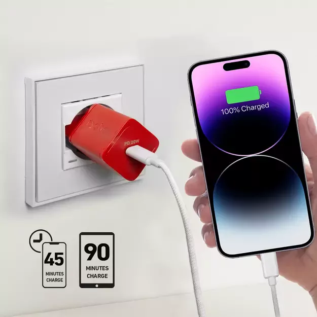 SBS TETRGAN1C20R 20W GaN Wall Charger with Power Delivery - Red 5