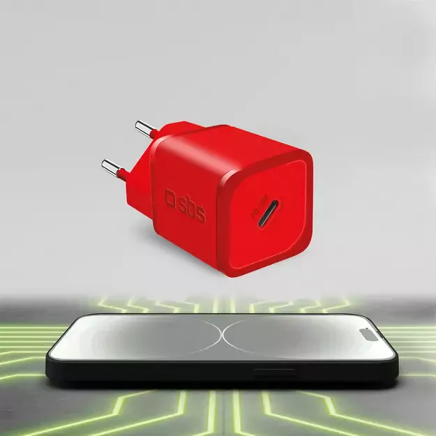 SBS TETRGAN1C20R 20W GaN Wall Charger with Power Delivery - Red 4