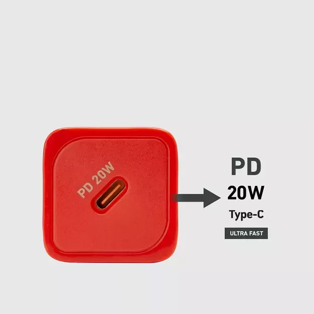 SBS TETRGAN1C20R 20W GaN Wall Charger with Power Delivery - Red 8