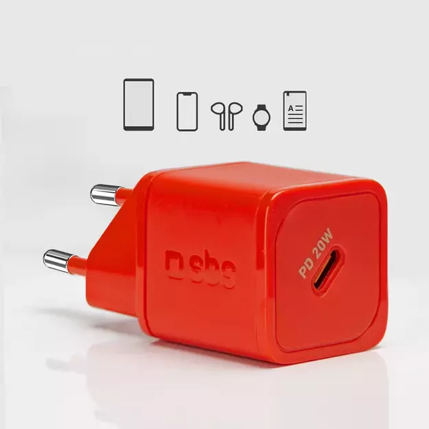 SBS TETRGAN1C20R 20W GaN Wall Charger with Power Delivery - Red 9