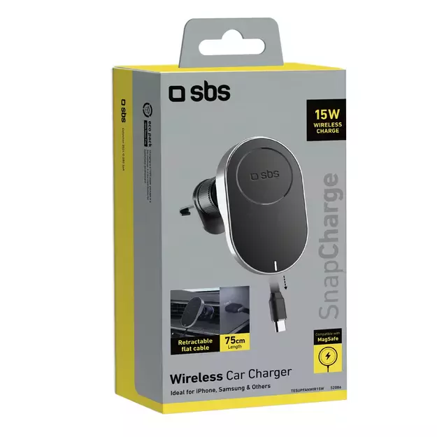 SBS TESUPP15WRETRACABL Wireless Charger Smartphone Holder with Retractable Cable Compatible with MagSafe - Black 1