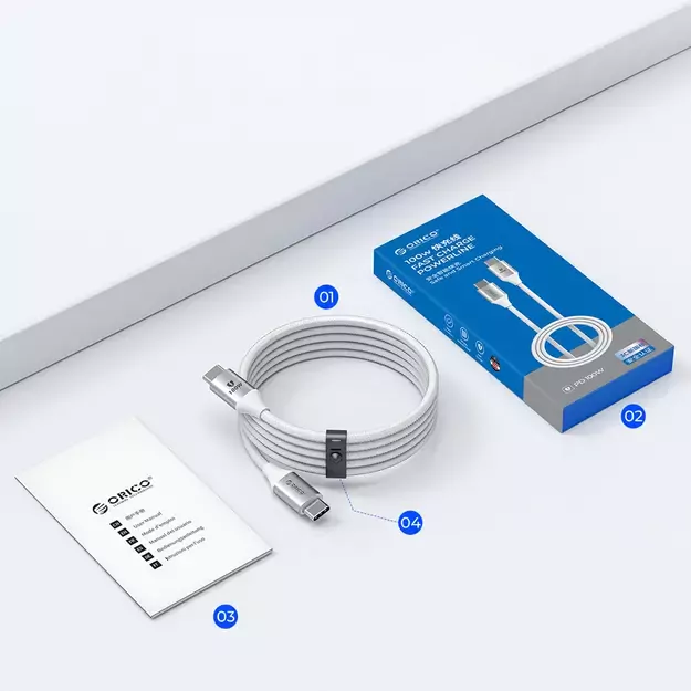 Orico CDX 100W 5A Power Delivery USB-C - USB-C 1m Cable - White 3