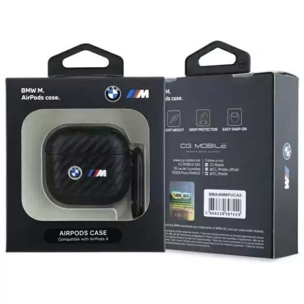 BMW Carbon Double Metal Logo Case for AirPods 4 - Black 2