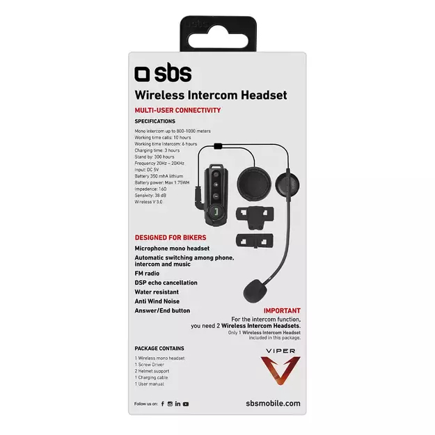 SBS TEMOTOINTERCOMK wireless motorcycle intercom - black 13