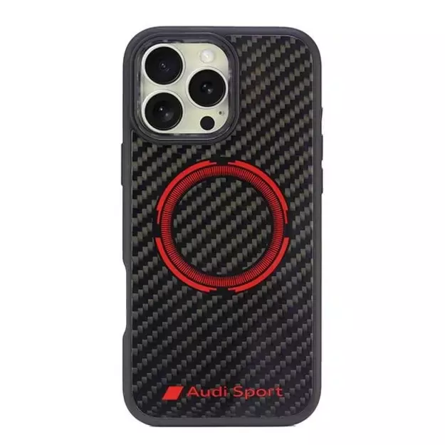 Audi Carbon Fiber Sport Red Circle MagSafe Case for iPhone 16 Pro Max 6.9&quot  - Black