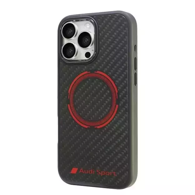 Audi Carbon Fiber Sport Red Circle MagSafe Case for iPhone 16 Pro Max 6.9&quot  - Black 2