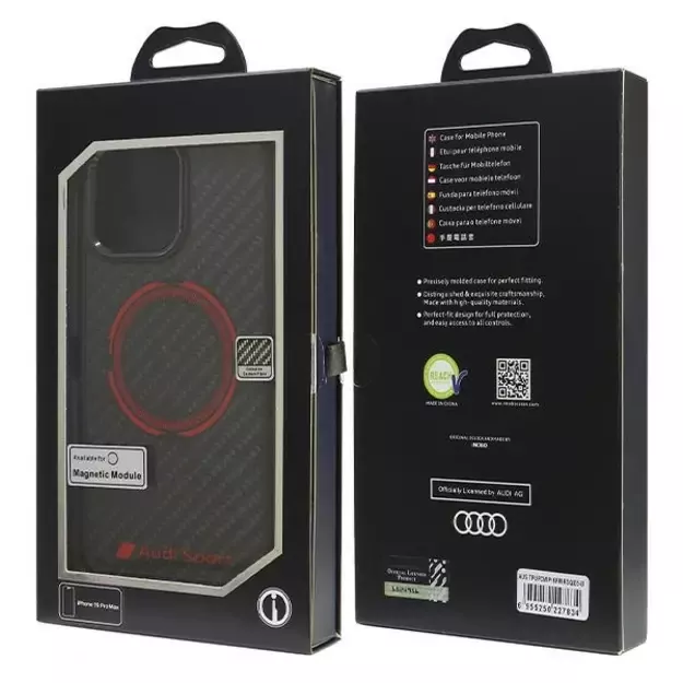 Audi Carbon Fiber Sport Red Circle MagSafe Case for iPhone 16 Pro Max 6.9&quot  - Black 6