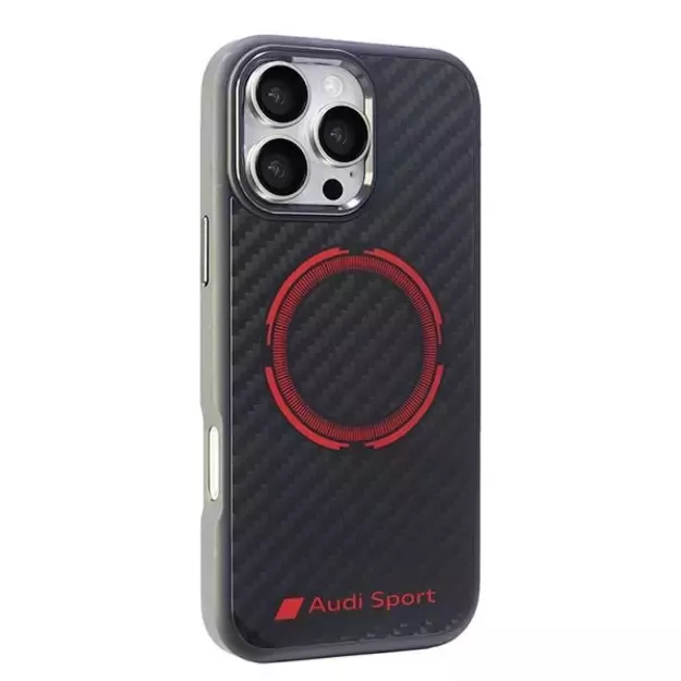 Audi Carbon Fiber Sport Red Circle MagSafe Case for iPhone 16 Pro Max 6.9&quot  - Black 1