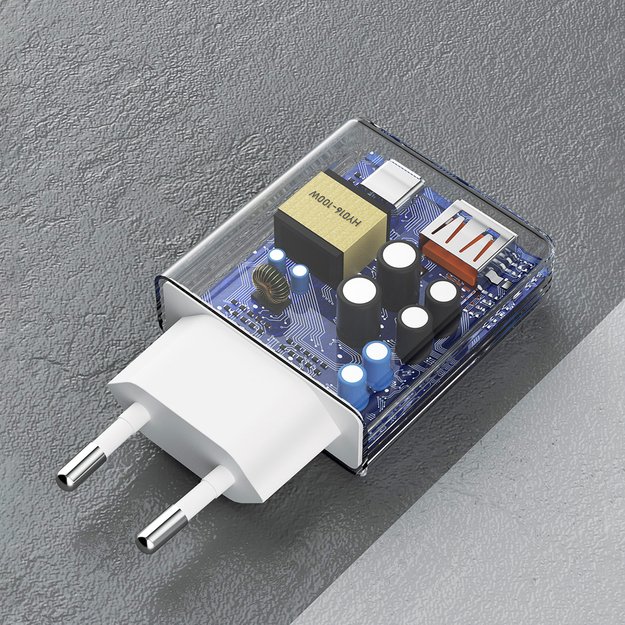 GaN Dudao A30EUT 30W USB-A / USB-C Wall Charger + USB-C - USB-C Cable - White 4