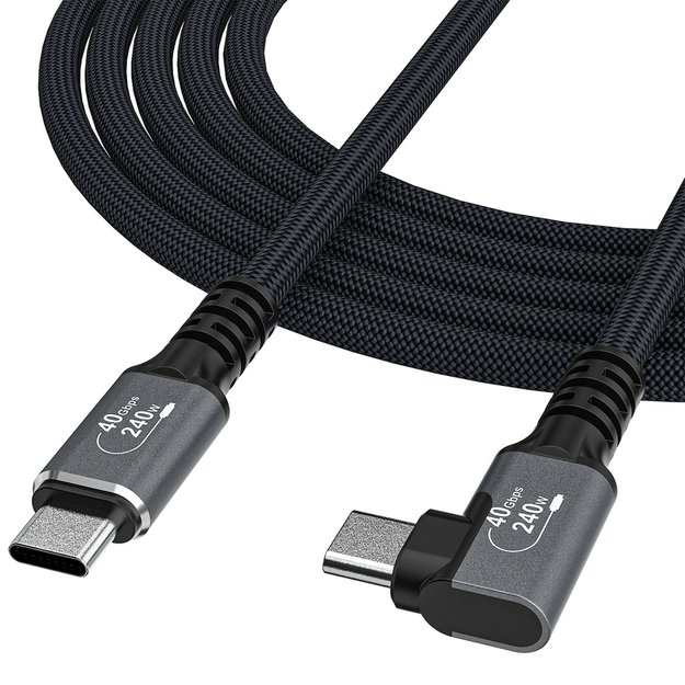 Wozinsky WPS1-UY41S USB-C Thunderbolt 4 240W Angled Cable 1.5m 4K - Black