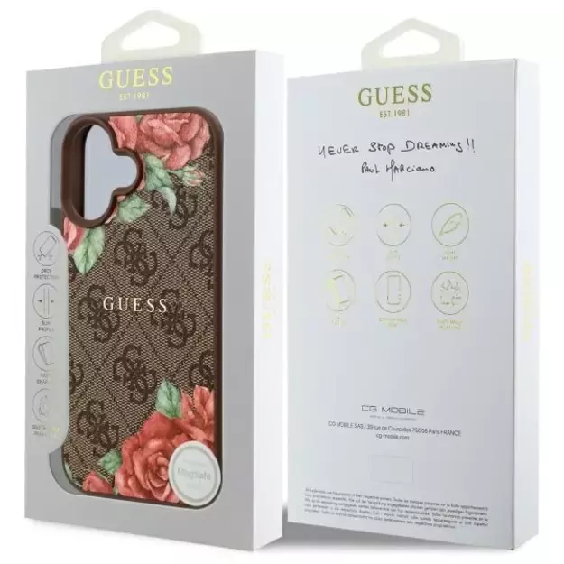 Guess GUHMP16SP4ROPEMCW iPhone 16 6.1&quot  brown/brown hardcase 4G Flowers Print MagSafe 7