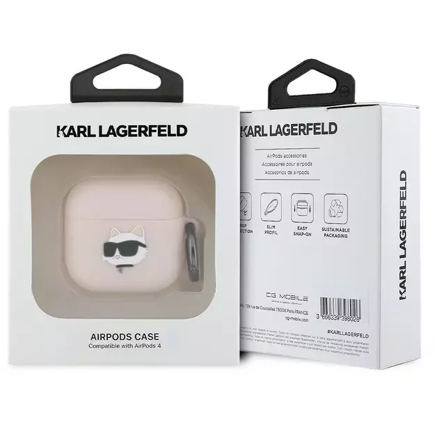 Karl Lagerfeld KLA4RUNCHP AirPods 4 cover pink Silicone Choupette Head 3D 4