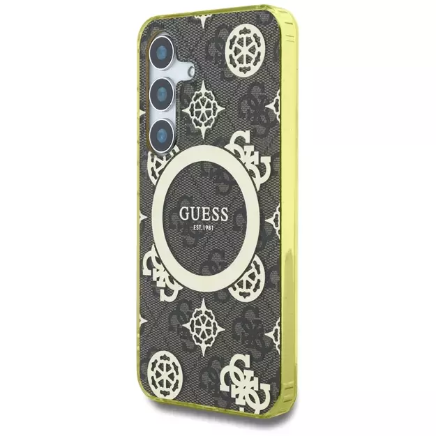 Guess 4G Background Gold Electroplated Peony Pattern MagSafe case for Samsung Galaxy S25 brown 1